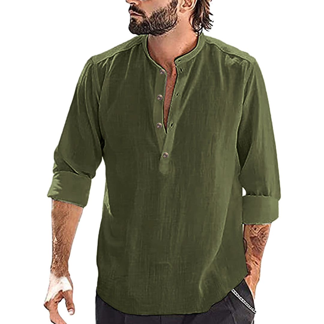 Men's Long Sleeve Henley Shirt made of lightweight linen fabric with decorative buttons and practical cut Lisslune