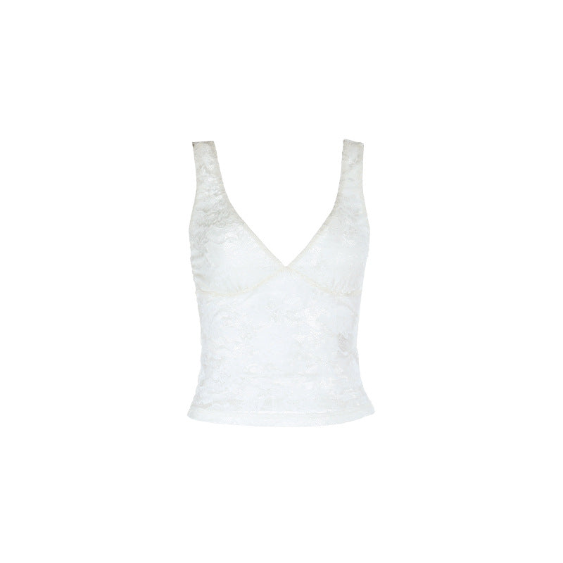 Women's lace camisole with deep V-neck and fitted cut