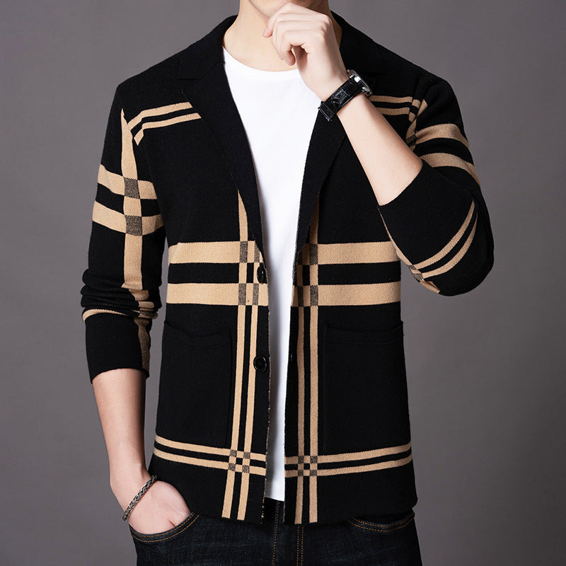 Men's elegant knitted blazer with modern check pattern Lisslune