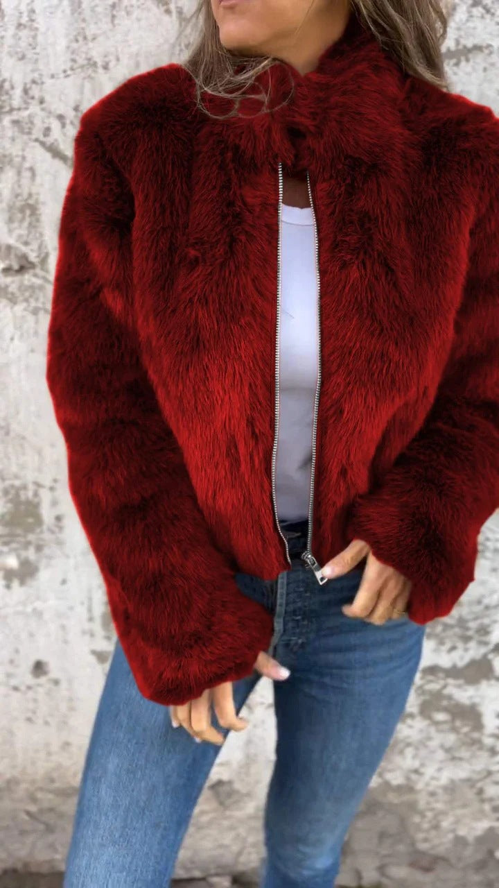 Women's Cozy Fleece Jacket with High Collar Lisslune