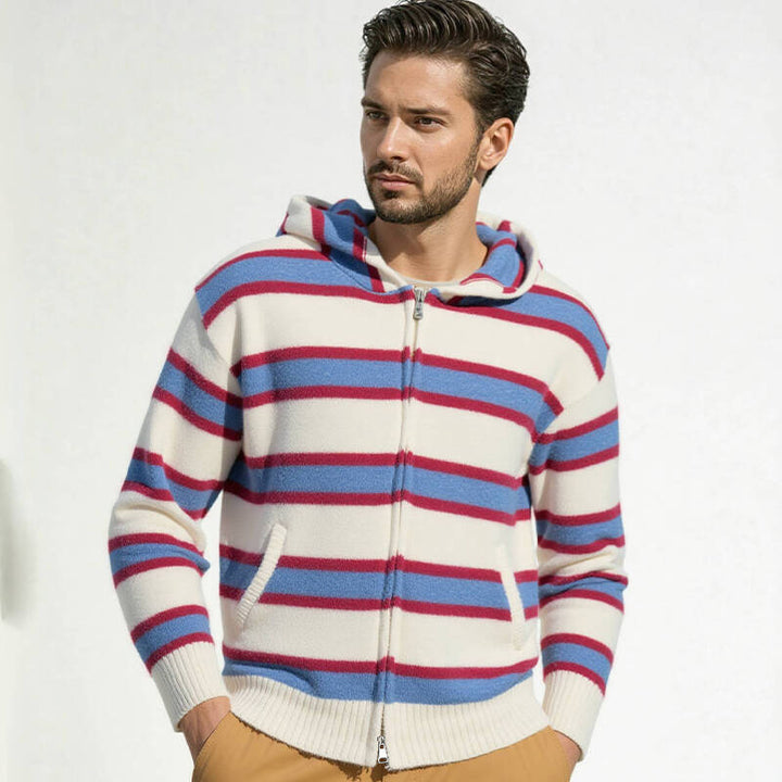 Men's quilted hoodie with striped pattern and full zip Lisslune