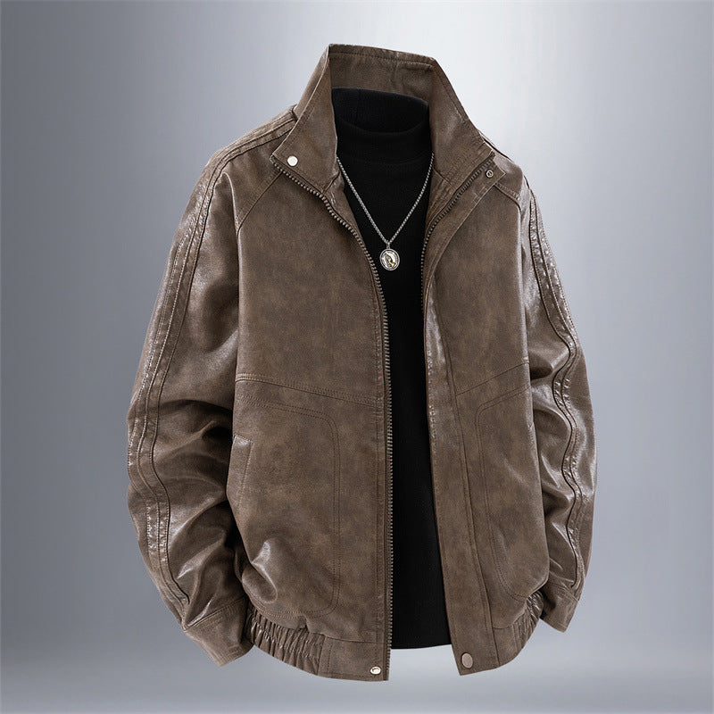 Men's Casual Synthetic Leather Jacket with Practical Inserts Lisslune