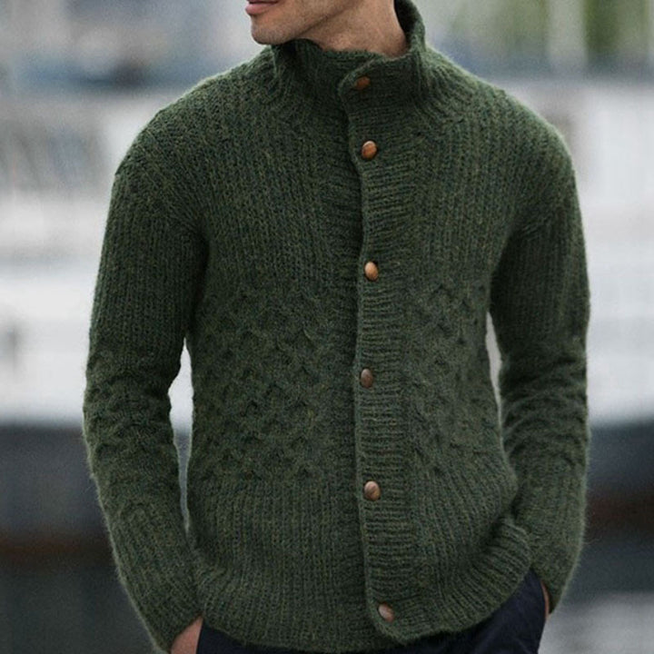 Men's cardigan with decorative cable pattern and practical stand-up collar Lisslune