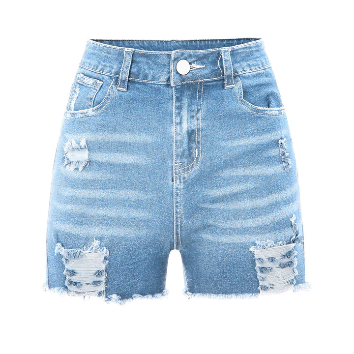 Women's High-Cut Destroyed Denim Shorts with Elaborate Fringing Lisslune