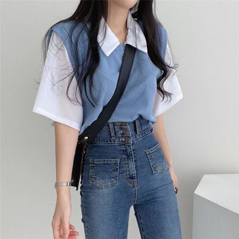 Women's shirt with fashionable layering effect and comfortable oversized cut