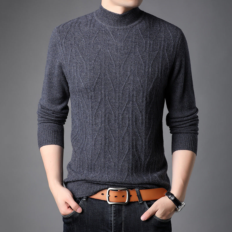 Men's Knitted Pullover with Cable Pattern and Stand-Up Collar Lisslune