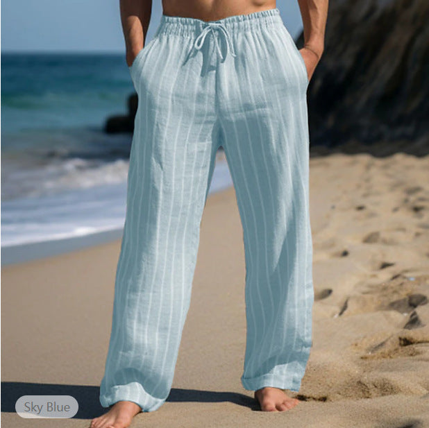 Men's Casual Linen Pants with Elastic Waistband and Side Pockets Lisslune