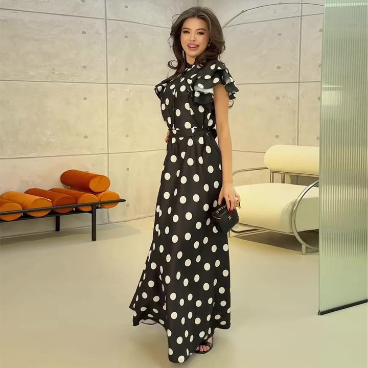 Women's maxi dress with voluminous ruffle details and polka dot pattern Lisslune