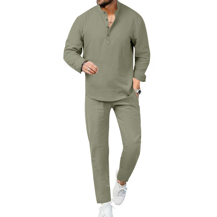 Men's modern leisure suit set with innovative button placket design and breathable properties Lisslune