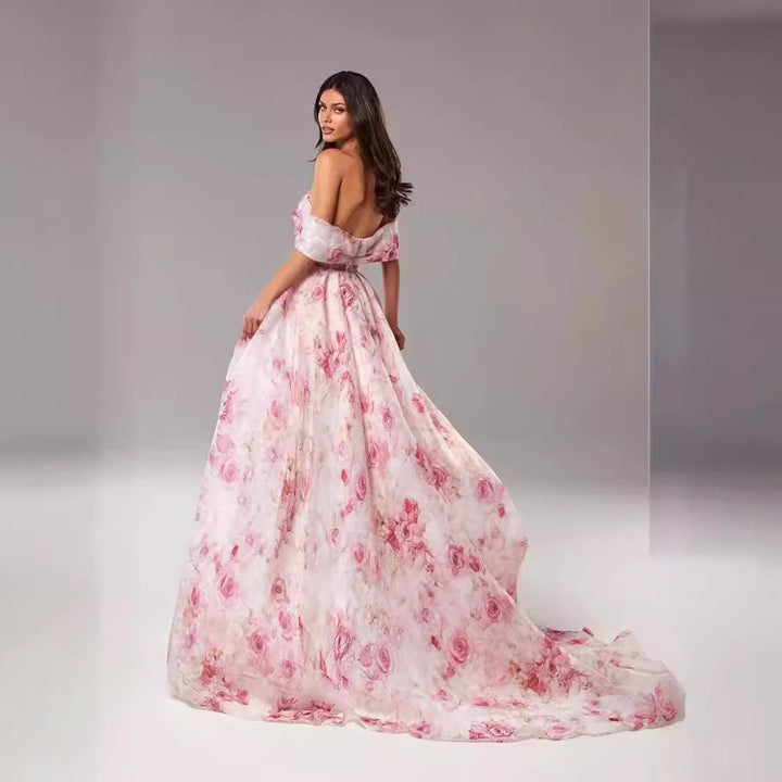 Women's maxi dress with off-shoulder design and floral patterns Lisslune
