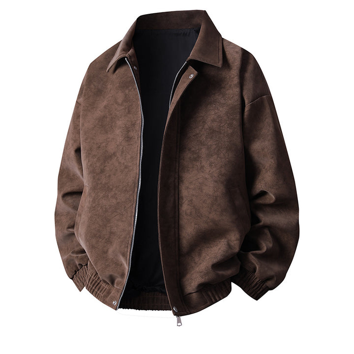 Men's synthetic leather bomber jacket with casual cut and practical pockets Lisslune