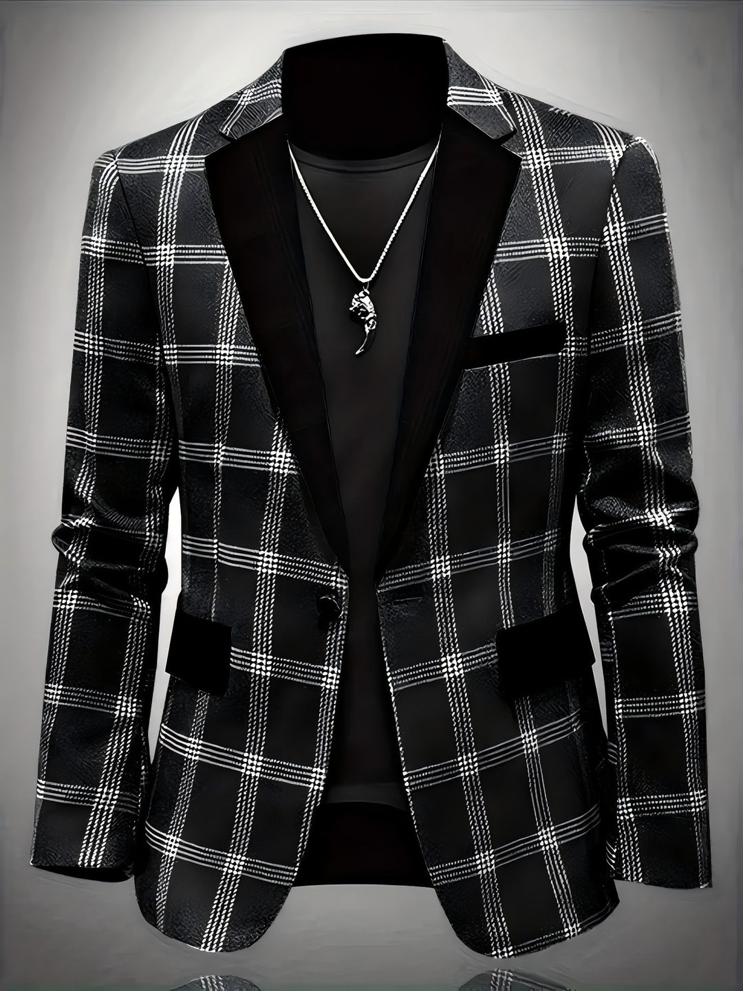 Men's Elegant Check Blazer with Velvety Lapel Lisslune
