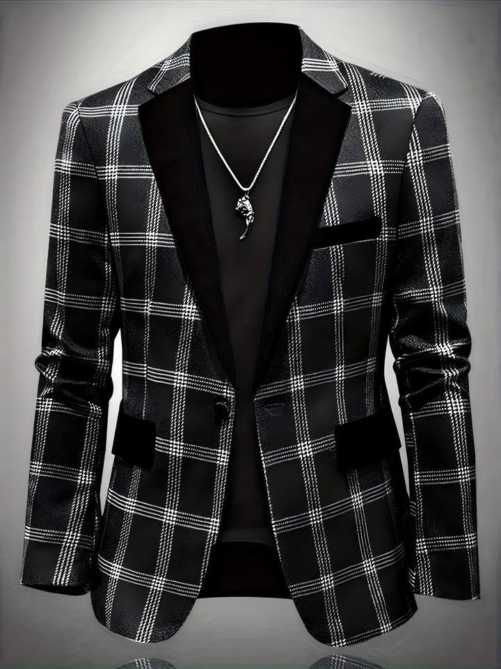 Men's Elegant Check Blazer with Velvety Lapel Lisslune