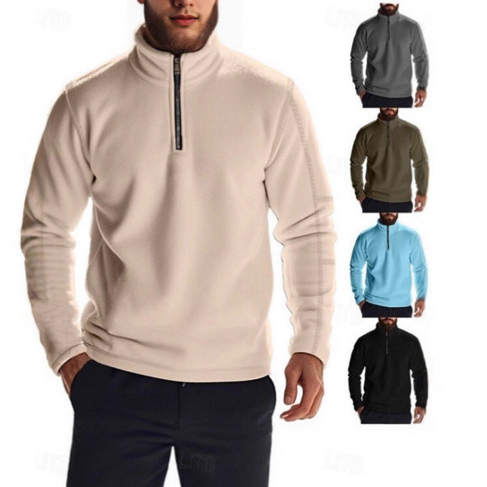 Men's fleece pullover with stand-up collar and half zipper Lisslune