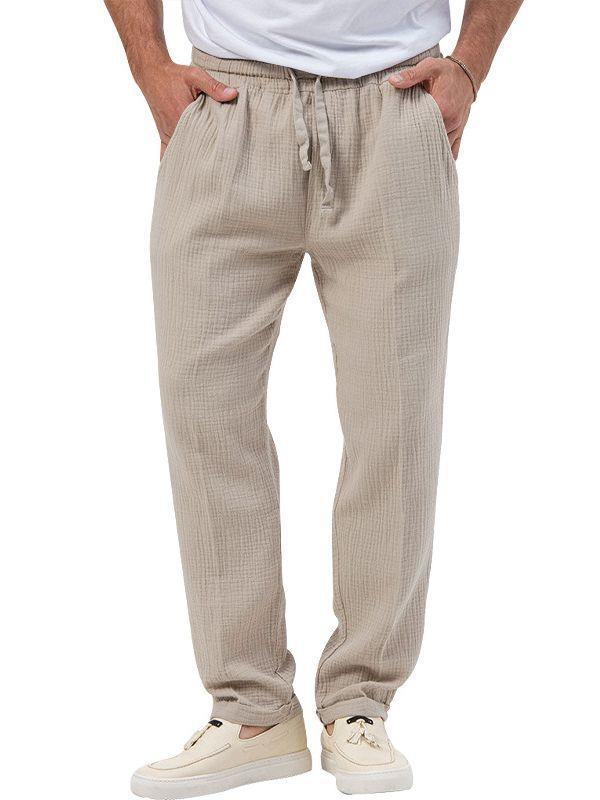 Men's casual linen pants with elastic waistband and practical side pockets Lisslune