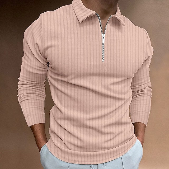 Men's Long Sleeve Polo Shirt with Zipper Lisslune
