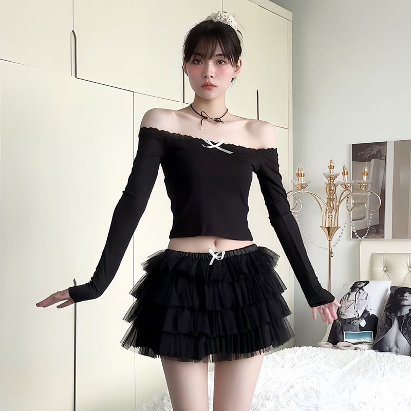 Women's Off-Shoulder Shirt with Lace Details and Fitted Cut
