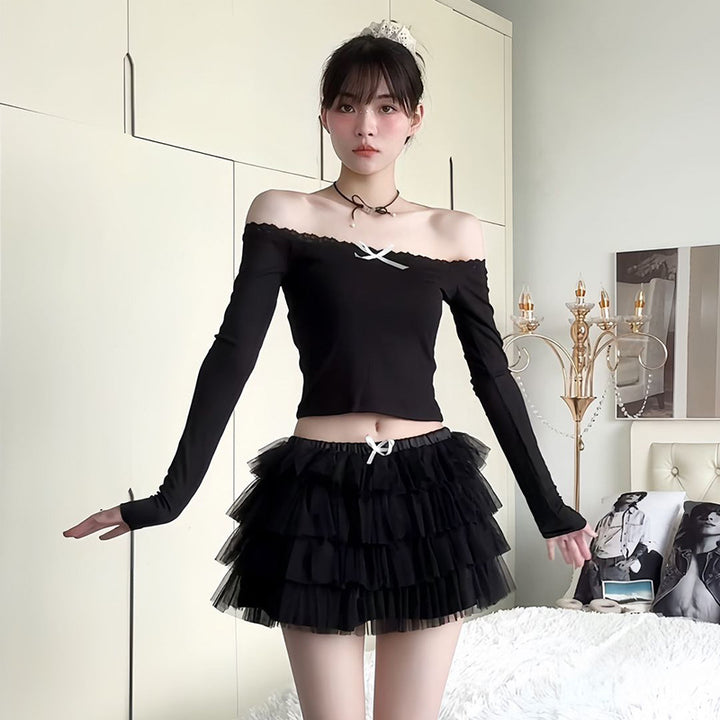 Women's Off-Shoulder Shirt with Lace Details and Fitted Cut