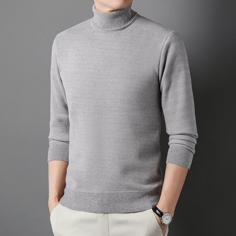 Men's Knit Sweater with High Collar and Fine Ribbed Structure Lisslune