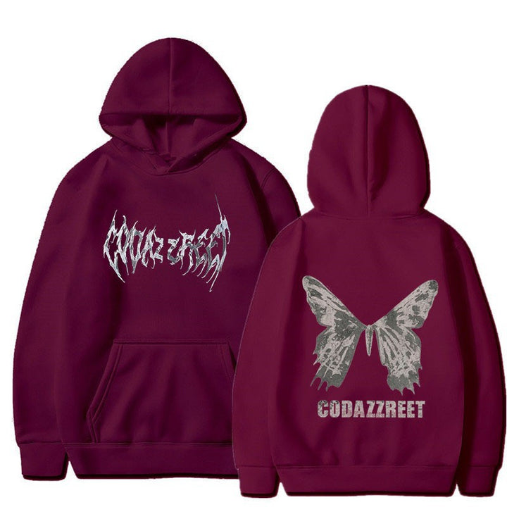 Women's hoodie with eye-catching butterfly design and artistic lettering Lisslune