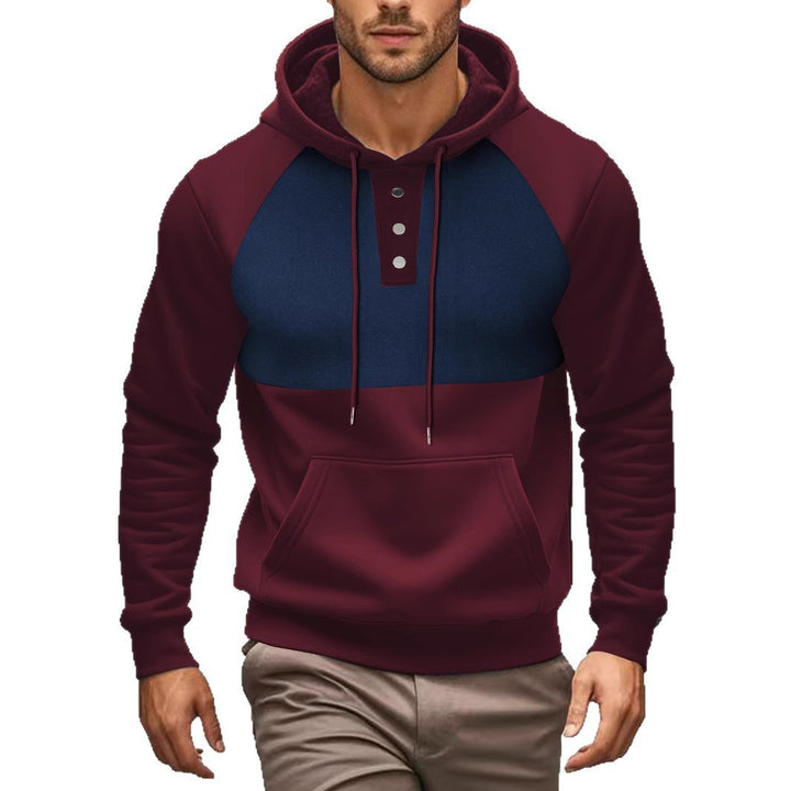 Men's stylish hoodie with contrasting color zone and practical button details Lisslune