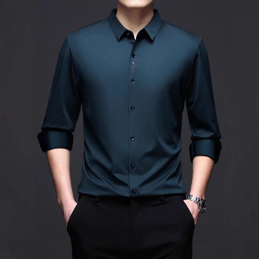 Men's Elegant Long Sleeve Shirt with Fine Stripe Pattern Lisslune