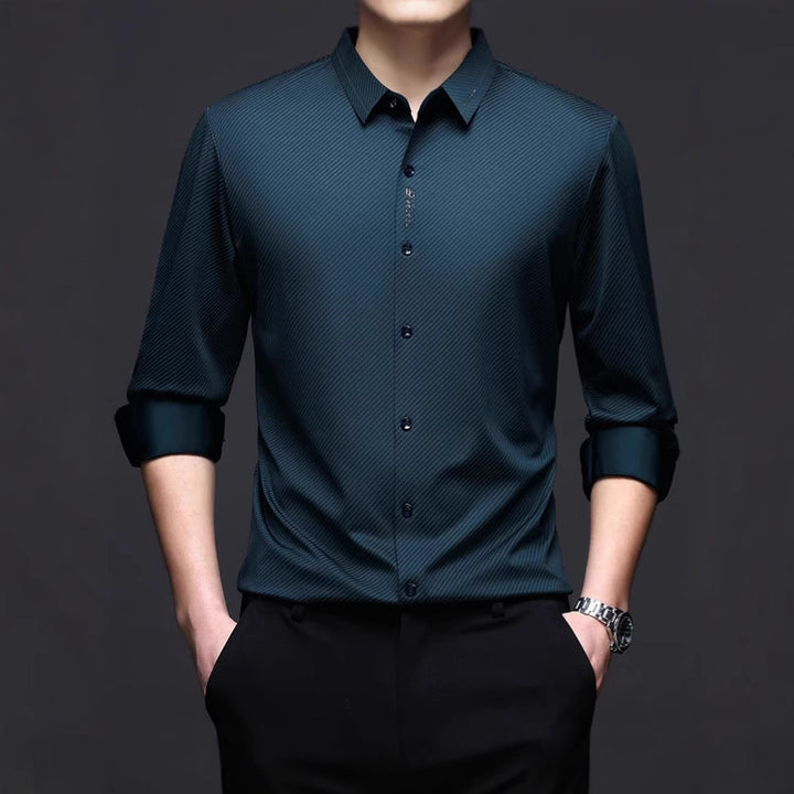 Men's Elegant Long Sleeve Shirt with Fine Stripe Pattern Lisslune