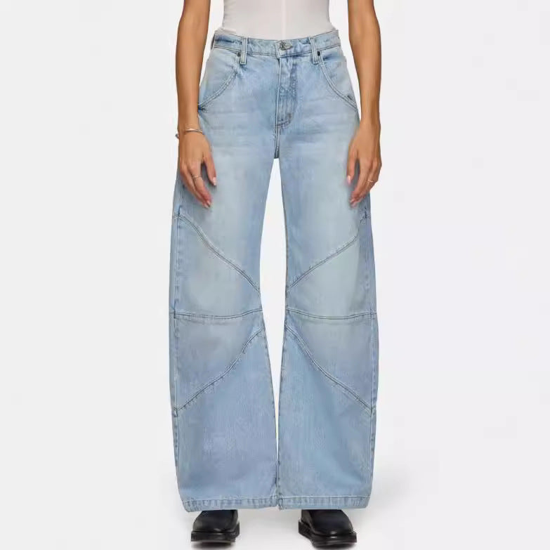 Women's wide jeans with unique seam design in trendy style Lisslune