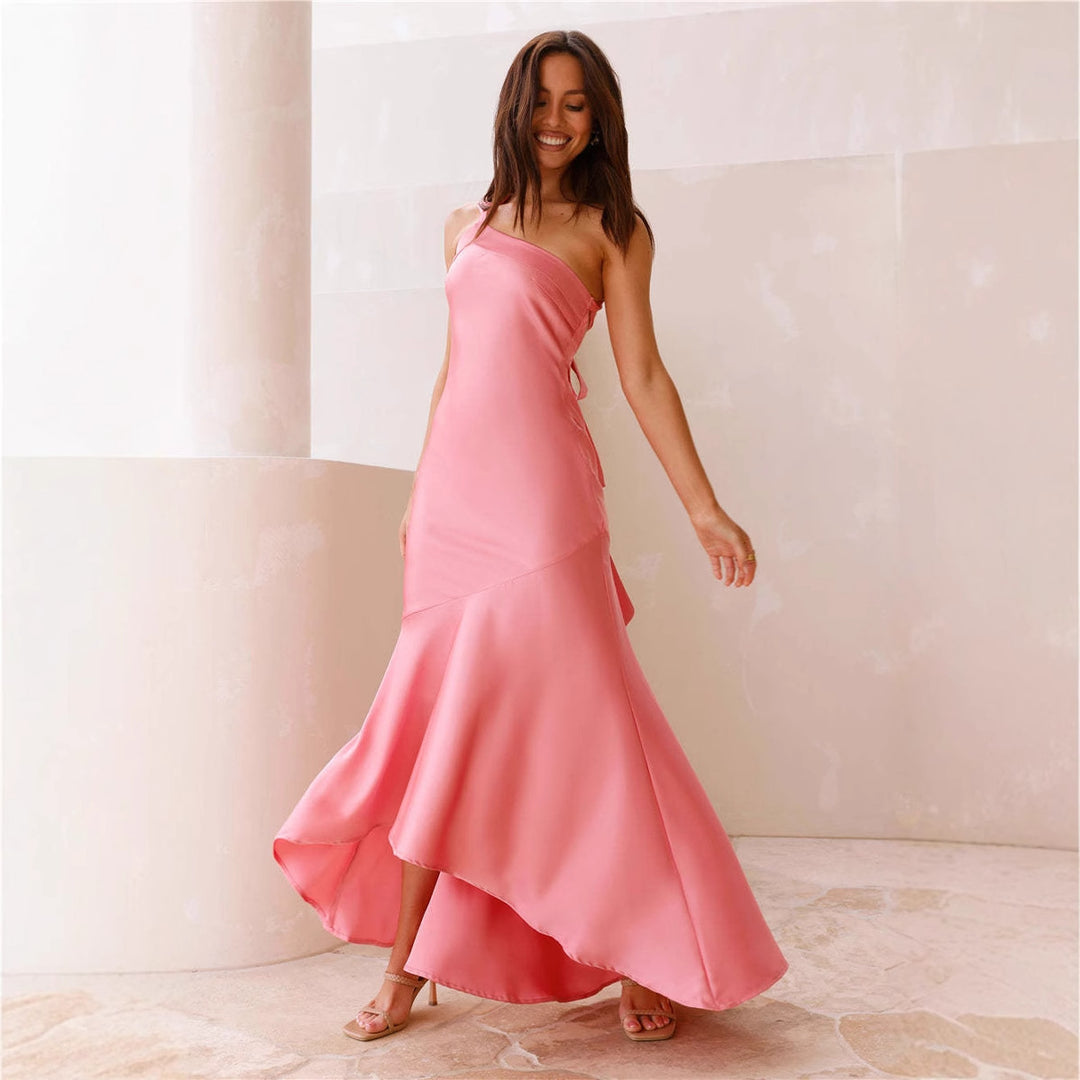 Women's Elegant Asymmetrical Maxi Dress with Off-the-Shoulder Design and Flowing Cut Lisslune