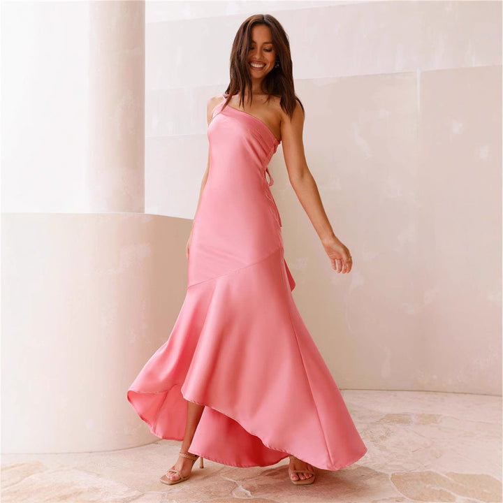 Women's Elegant Asymmetrical Maxi Dress with Off-the-Shoulder Design and Flowing Cut Lisslune