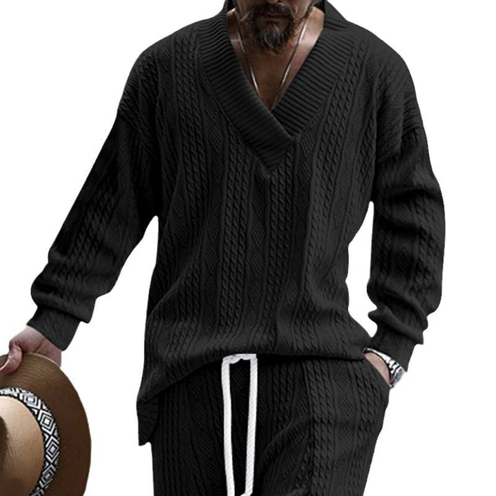 Men's casual knitted pullover with V-neck and modern pattern Lisslune
