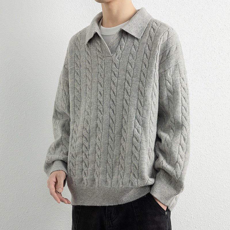 Men's knit sweater with nautical cable pattern and classic collar Lisslune
