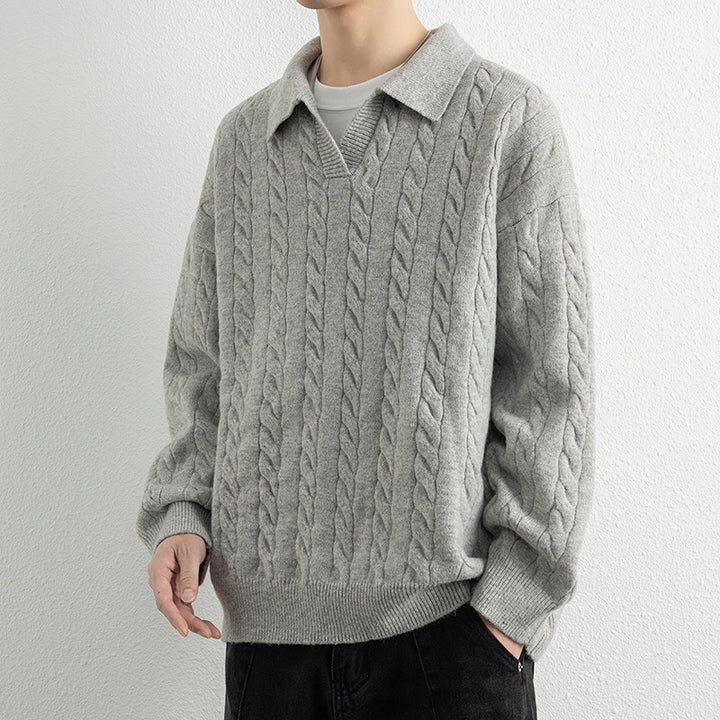Men's knit sweater with nautical cable pattern and classic collar Lisslune