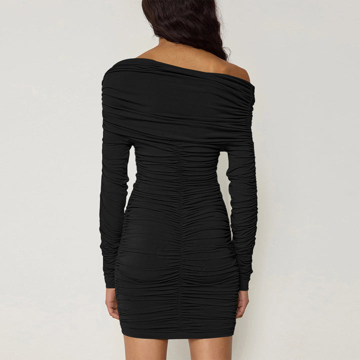 Damen Figurbetontes Off-Shoulder Kleid mit Raffung und langen Ärmeln Lisslune