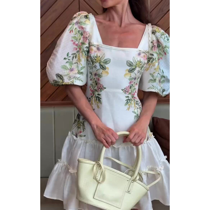 Women's floral dress with voluminous puff sleeves and flowing skirt Lisslune