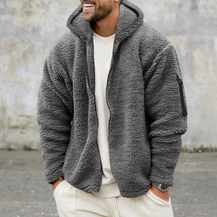 Men's fleece jacket with practical zipper and hood Lisslune