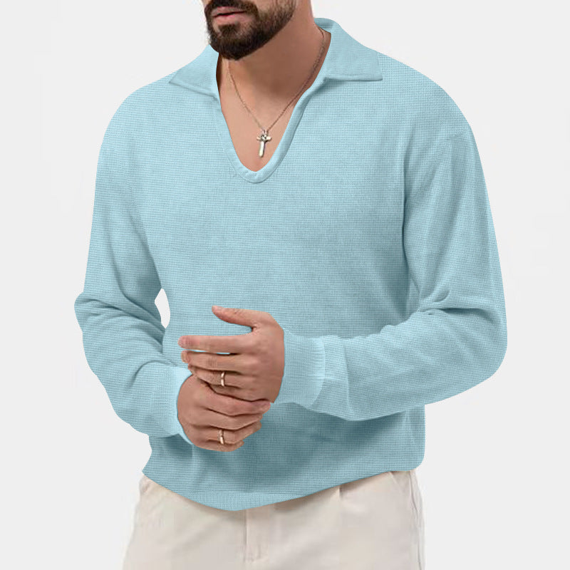 Men's elegant sweater with deep V-neck and textured material Lisslune