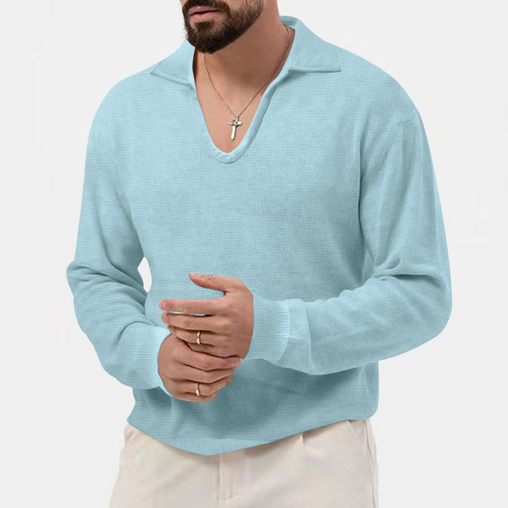 Men's elegant sweater with deep V-neck and textured material Lisslune
