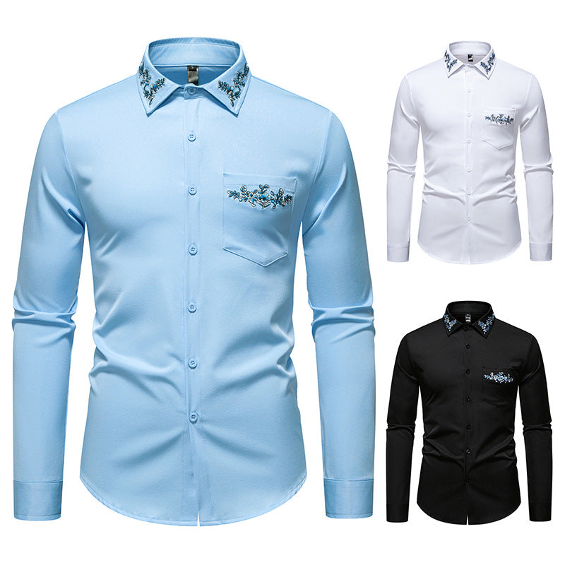 Men's long sleeve shirt with floral embroidery design Lisslune