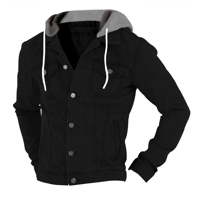 Men's denim jacket with snug hood and practical pocket design Lisslune