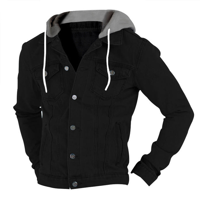 Men's denim jacket with snug hood and practical pocket design Lisslune