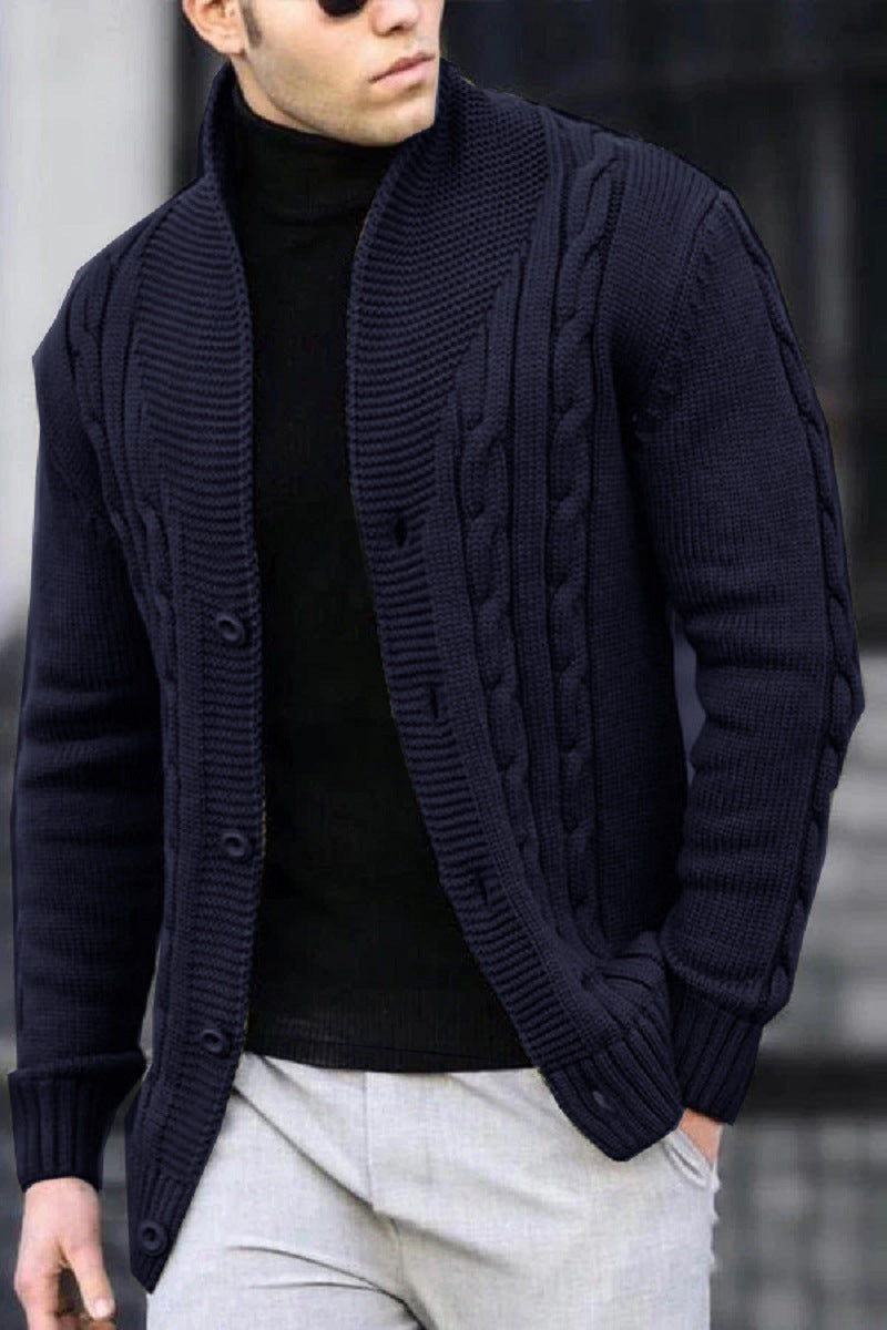 Men's cardigan with robust cable pattern and durable button closure Lisslune