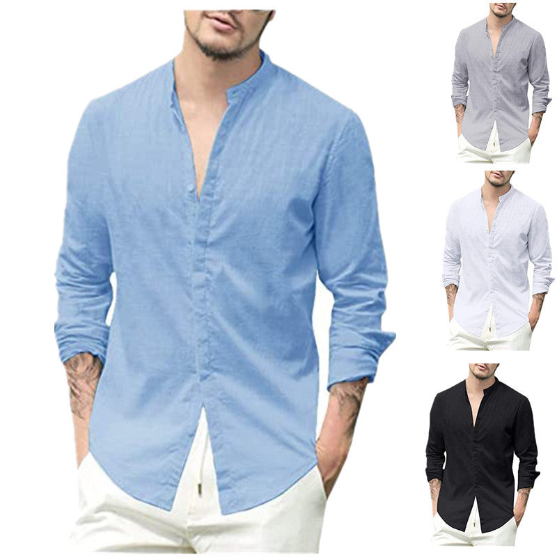 Men's Long Sleeve Shirt with Modern Stand-up Collar and Elegant Button Details Lisslune