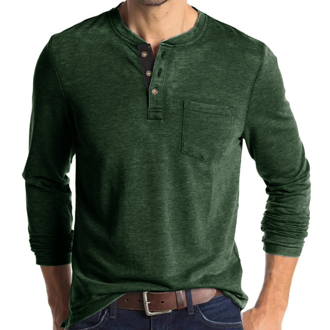 Men's long-sleeve shirt with modern Henley collar and chest pocket Lisslune