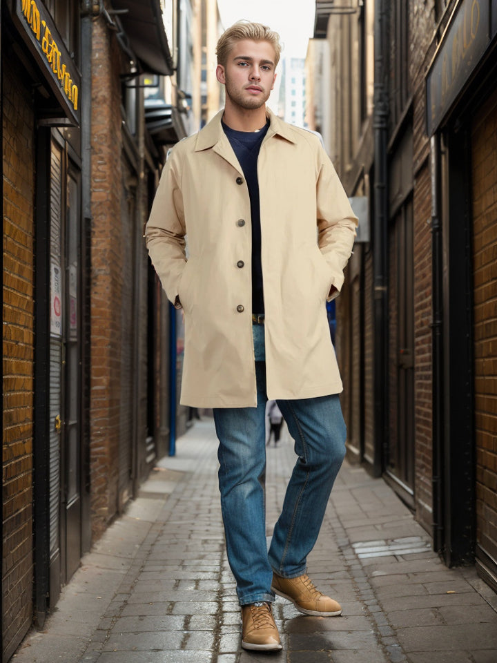 Men's casual raincoat with practical snap buttons and modern cut Lisslune