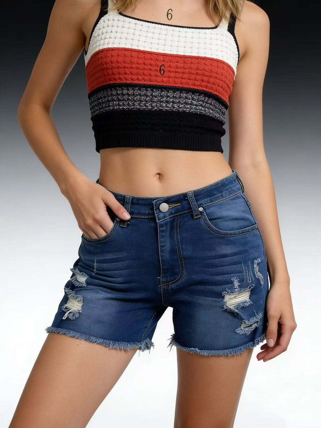 Women's destroyed denim shorts with casual cut and frayed edge Lisslune