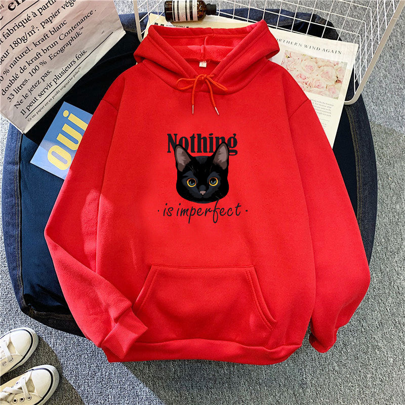 Women's Cozy Hoodie with Artistic Cat Design Lisslune