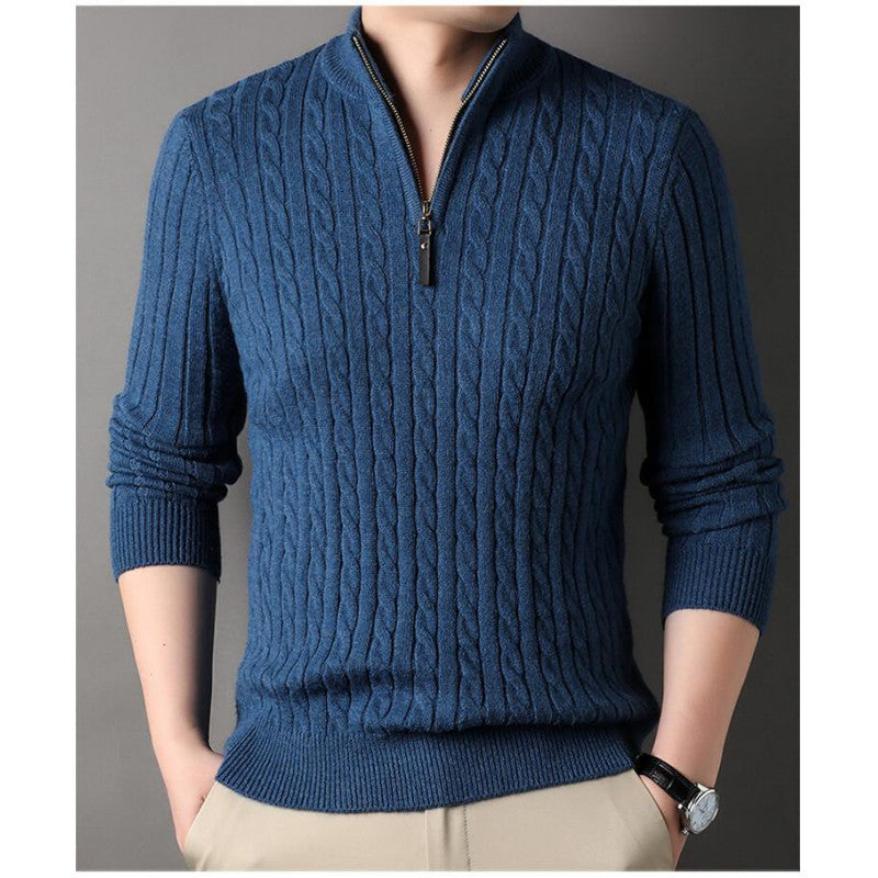 Men's elegant knitted sweater with half zipper and cable pattern Lisslune