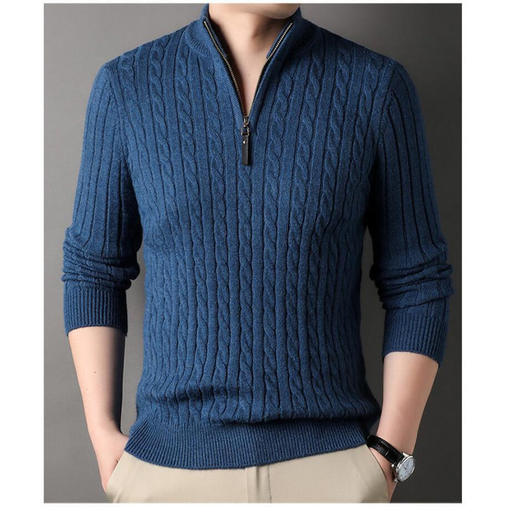 Men's elegant knitted sweater with half zipper and cable pattern Lisslune