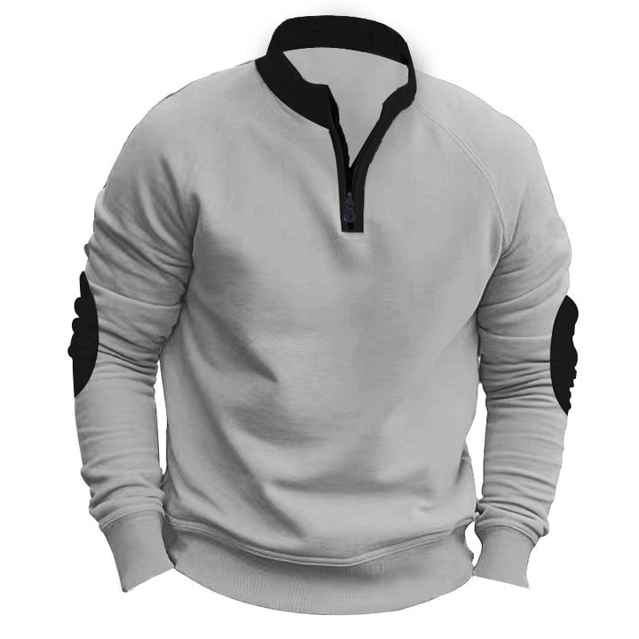 Men's Comfortable Hoodie with Half Zipper and Contrasting Sleeve Cuffs Lisslune